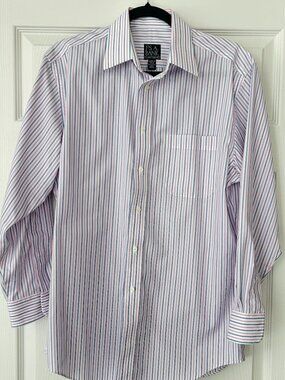 Jos A Bank Executive Collection Dress Shirt 15.5 32 Tailored Fit Pink Blue Strip